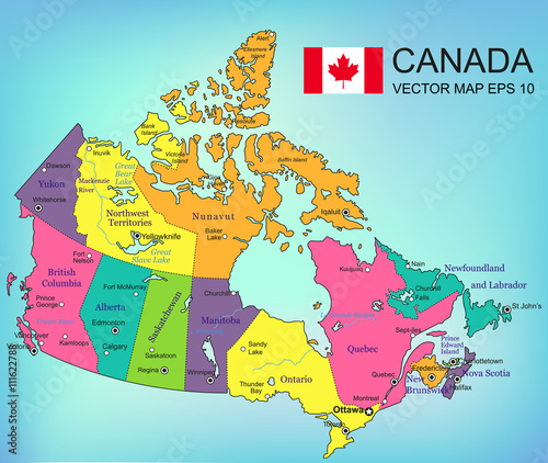 Canada map with provinces. All territories are selectable. Vector