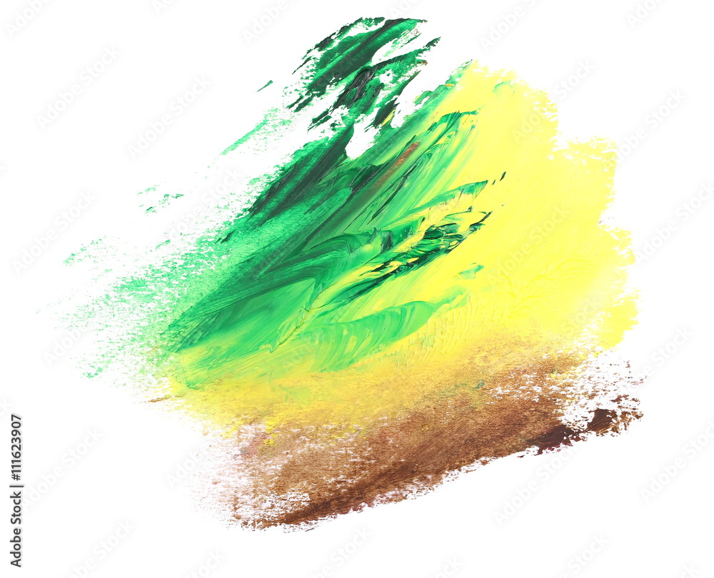 photo green yellow brown grunge brush strokes oil paint isolated on white background