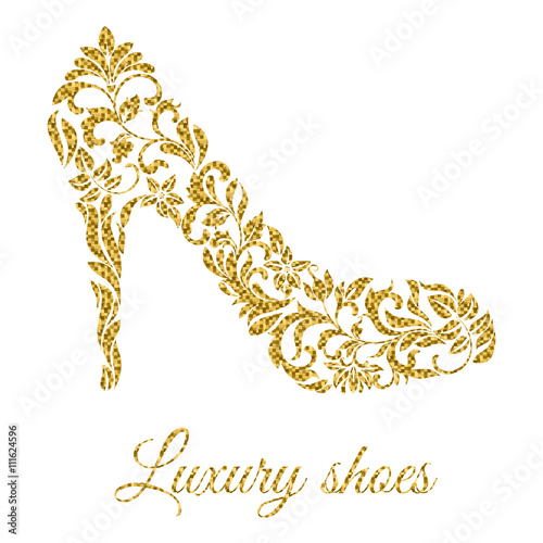 Women's shoe created from floral pattern with gold glitter