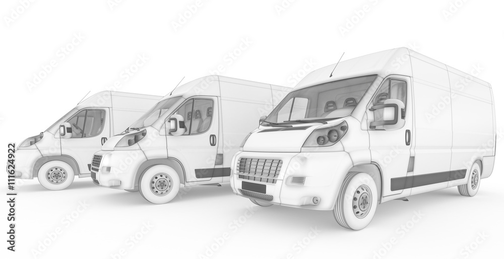 Isolated sketch white vans with white background