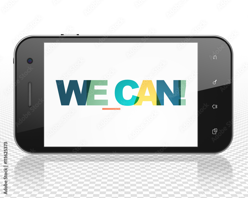 Finance concept: Smartphone with We can! on  display