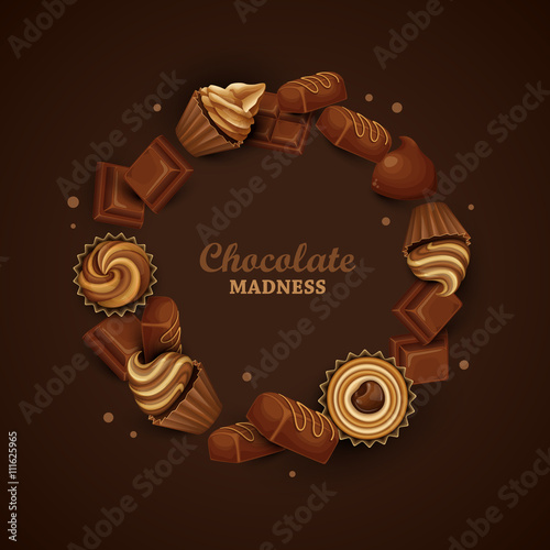 Abstract background with chocolate and cupcakes.