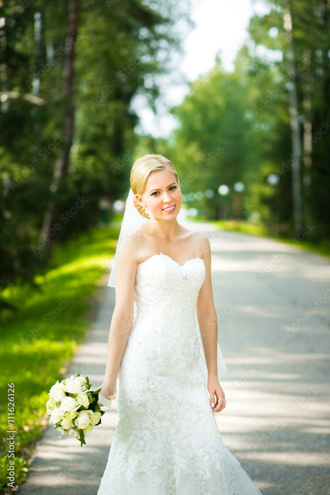 Portrait beautiful bride with a wedding bouquet Portrait beautiful bride with a wedding bouquet