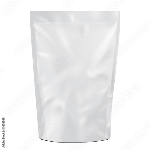 White Blank Sealed Foil Food Pouch Bag Pack Vector EPS10