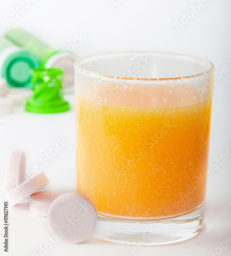     Effervescent calcium tablets juice photo