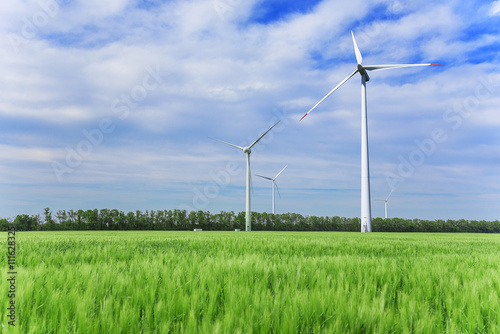 Wind turbines generating electricity.
