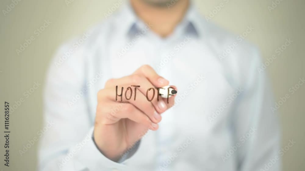 Hot Offer, man writing on transparent screen Hot Offer, man writing on transparent screen