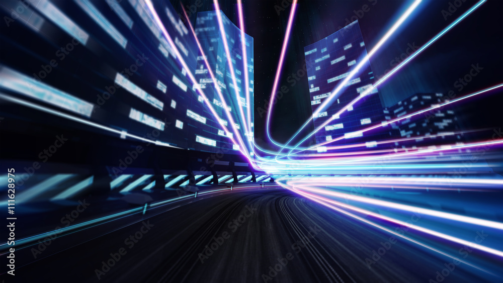 Fototapeta premium city racetrack road with colorful shine