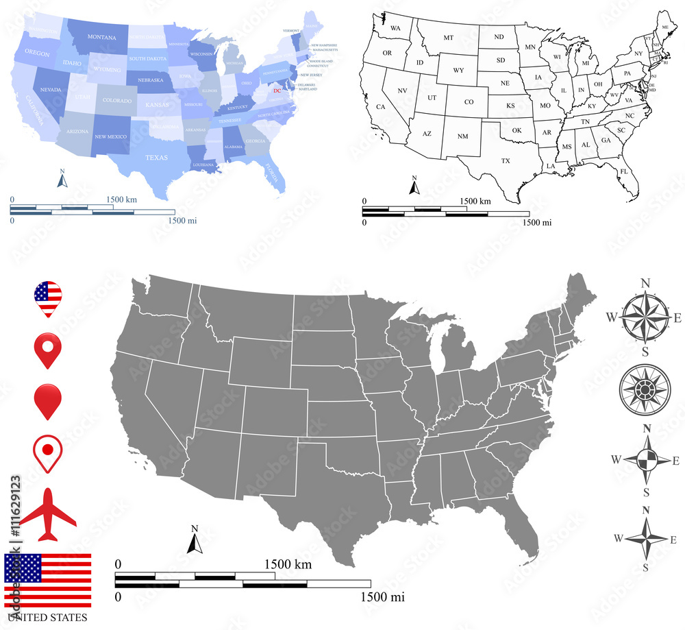 usa-map-vector-outline-with-scales-of-miles-and-kilometers-us-flag