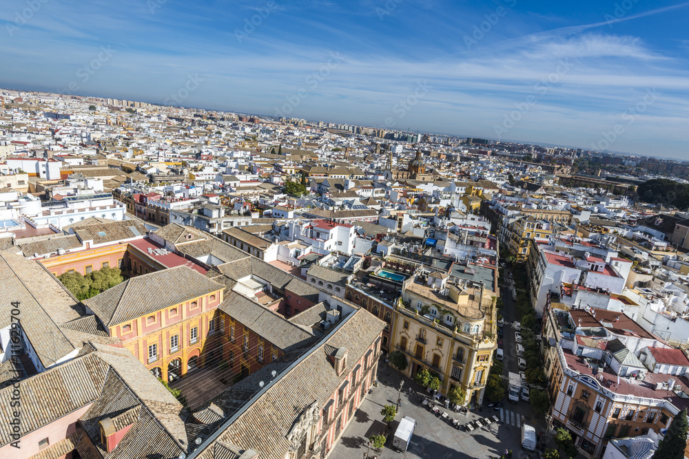 Panoramic view of the ancient city of Seville, Spain.