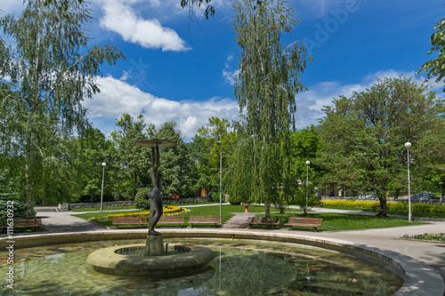 Fountain and park in the center of the town of Hisarya, Plovdiv Region, Bulgaria