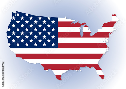 High detailed United States of America map with the national (Stars and Stripes) flag inside. Vector illustration