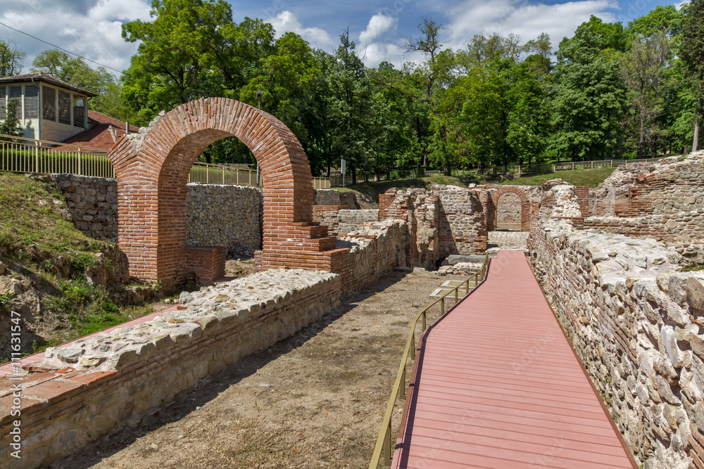 Entrance and Panoramic view in The ancient Thermal Baths of Diocletianopolis, town of Hisarya, Plovdiv Region, Bulgaria