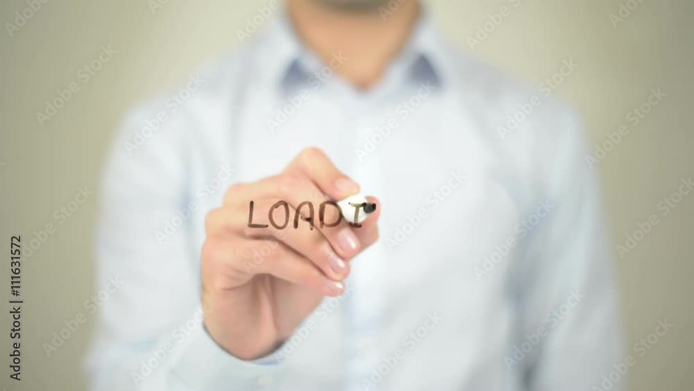 Loading, man writing on transparent screen Loading, man writing on transparent screen