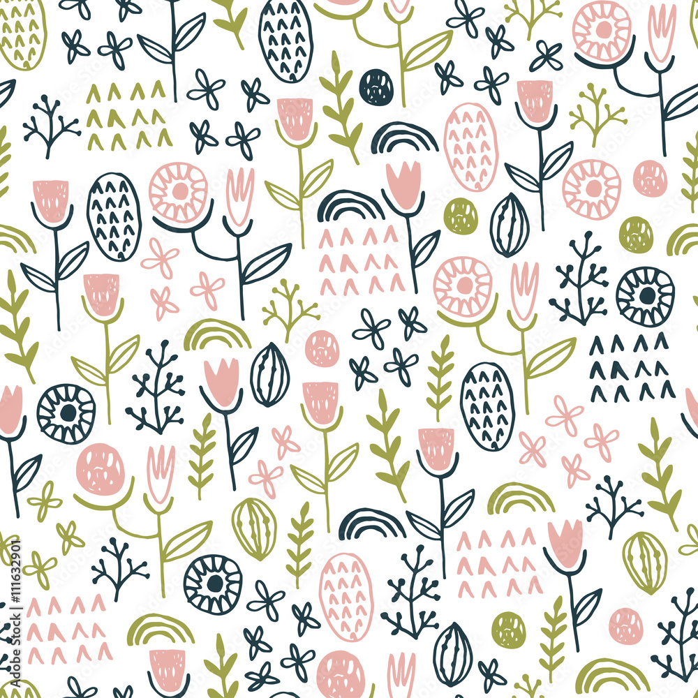Vector floral pattern in doodle style.