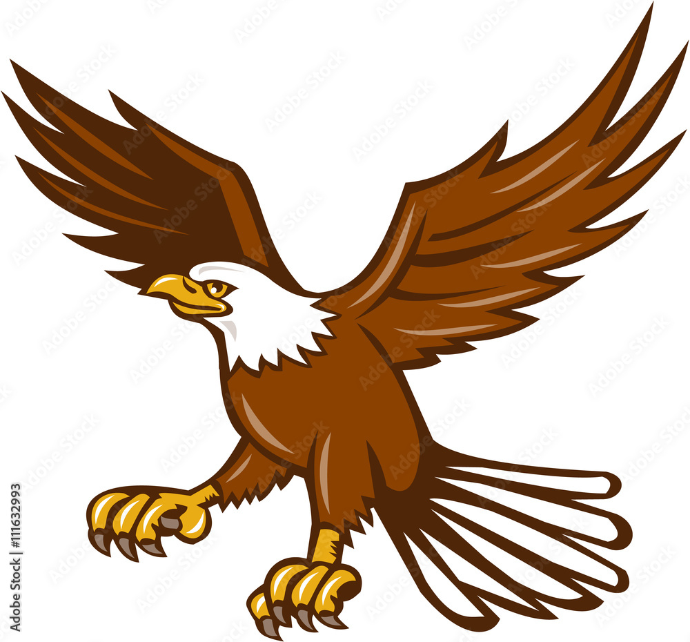 Fototapeta premium American Eagle Swooping Isolated Retro