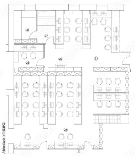Standard office furniture symbols on floor plans