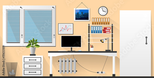 Flat vector interior office room in cream and white style. Vector illustration