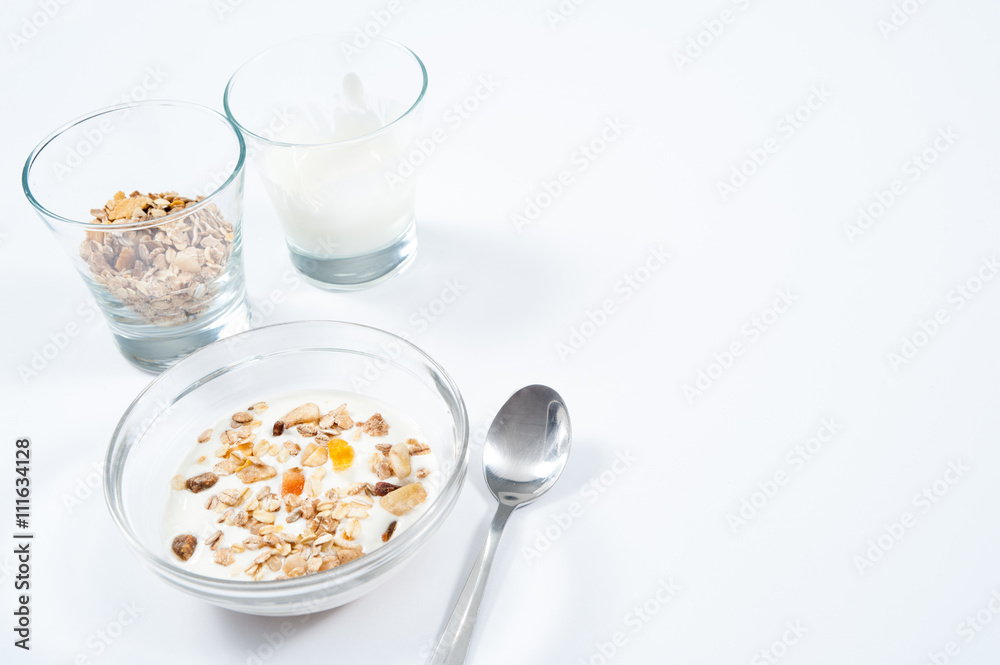 breakfast / healthy breakfast of muesli and yogurt breakfast / healthy breakfast of muesli and yogurt