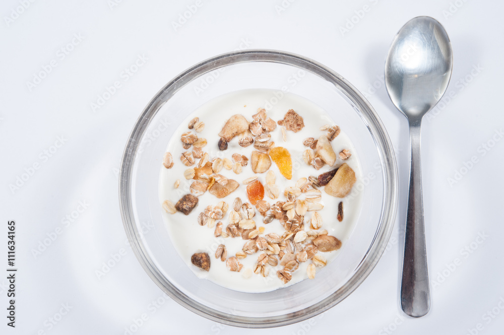 breakfast / healthy breakfast of muesli and yogurt breakfast / healthy breakfast of muesli and yogurt