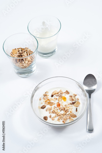 breakfast / healthy breakfast of muesli and yogurt