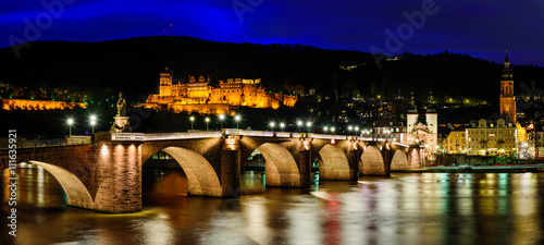 Alte bruck and Neckar river  night time