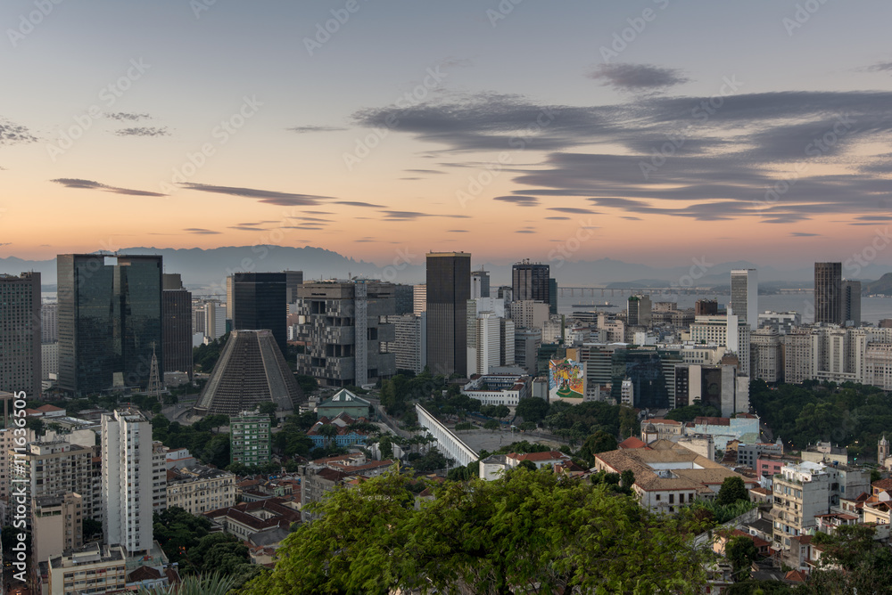 Obraz premium Financial center of Rio de Janeiro city by sunset, Brazil
