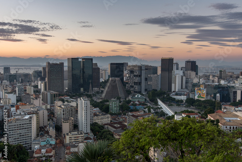 Financial center of Rio de Janeiro city by sunset, Brazil