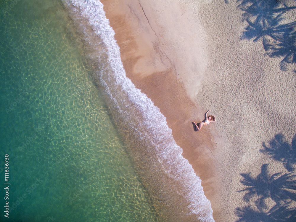 People on the beach by aerial view