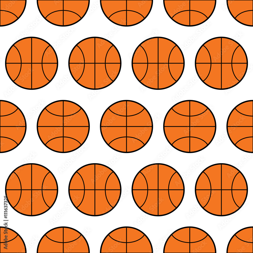 Seamless pattern of basketball, sports balls. Vector