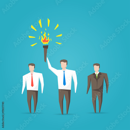 Businessman with burning torch vector illustration. Creative graphic concept.
