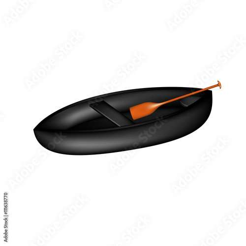 Wooden canoe in black design with paddle