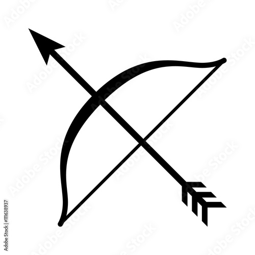 Photo Long bow and arrow archery line art icon for games and websites
