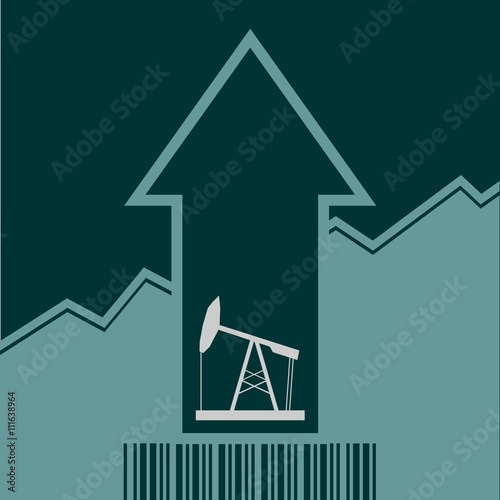 Oil pump icon on grow up arrow and bar code photo