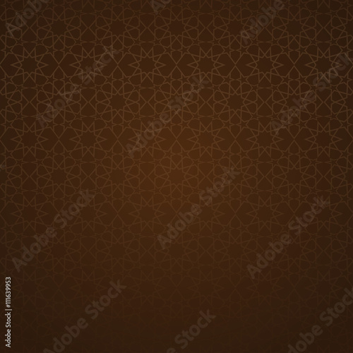 Traditional Arabic ornament on a dark brown background. Girih - Islamic decorative art. Vector brown background