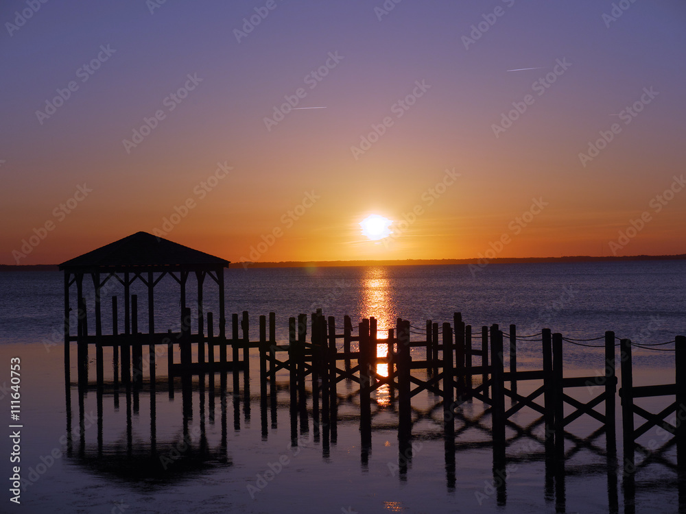 Reflections on Currituck Sound at Sunset-Duck Reflections on Currituck Sound at Sunset-Duck