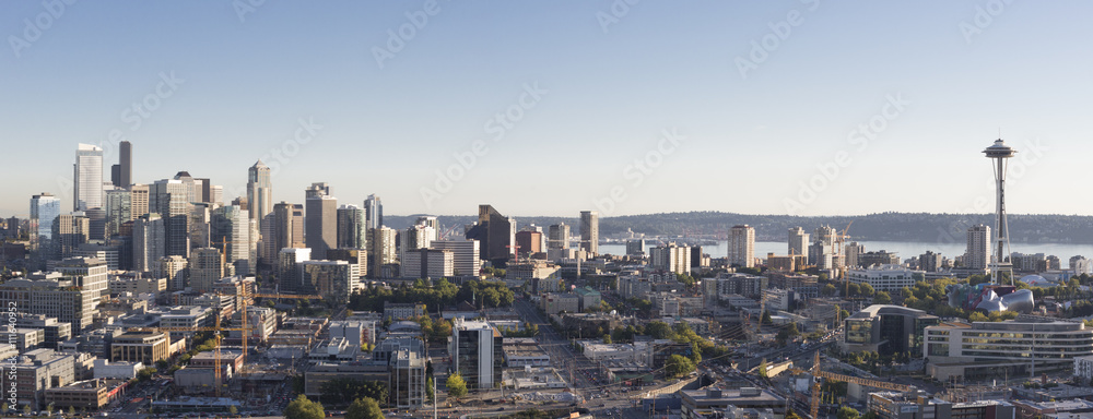 Seattle Skyline Panorama of the Downtown Financial District, Elliot Bay, and West Seattle in the Background