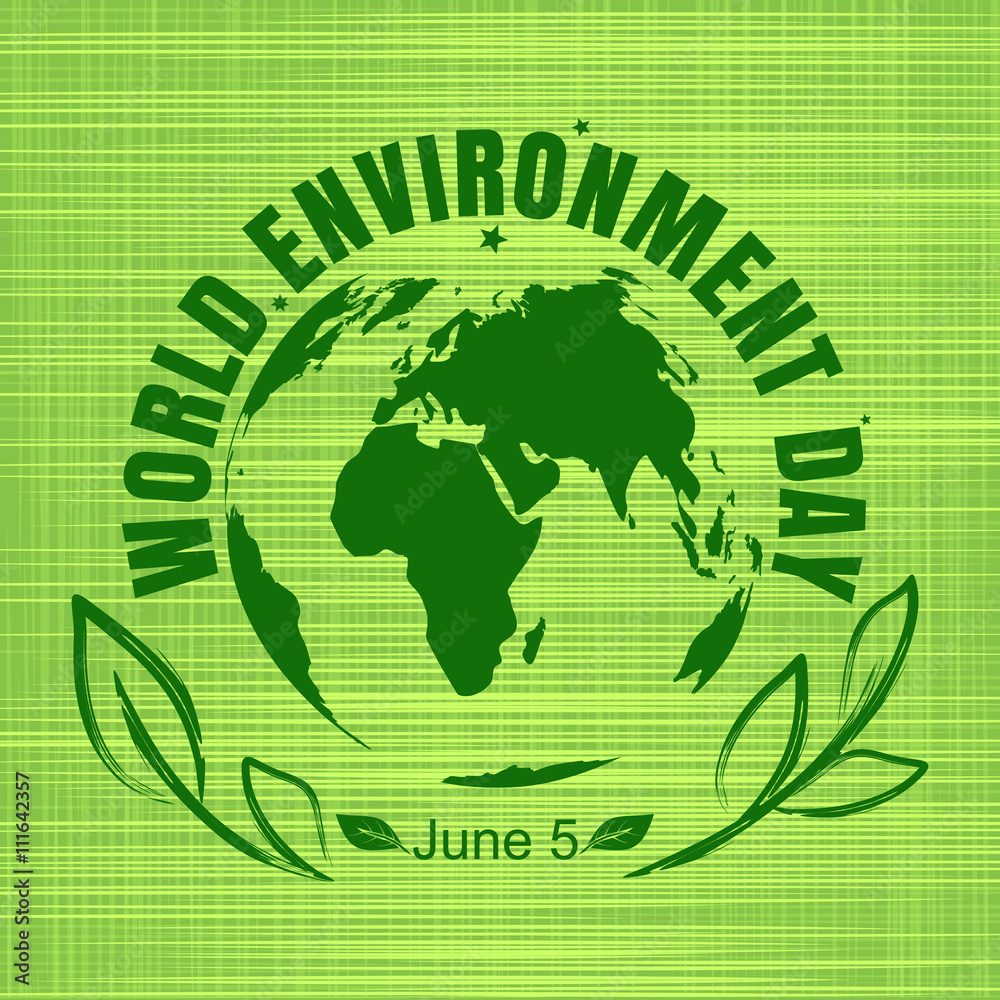 World Environment Day card. Green globe on a green sackcloth background. Vector illustration World Environment Day card. Green globe on a green sackcloth background. Vector illustration