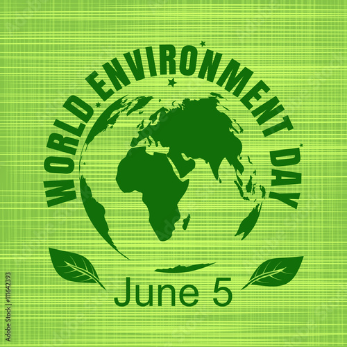 World Environment Day card. Green globe on a green  sackcloth background. World Environment Day concept vector illustration