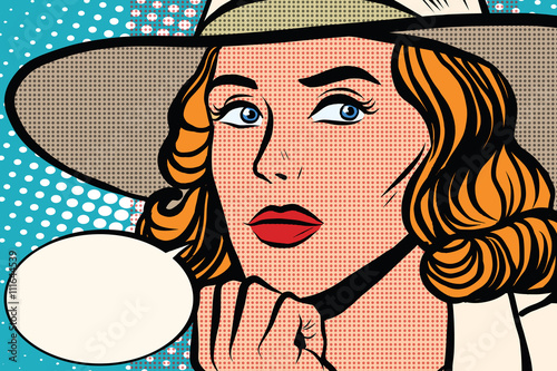 Retro lady thinks close-up