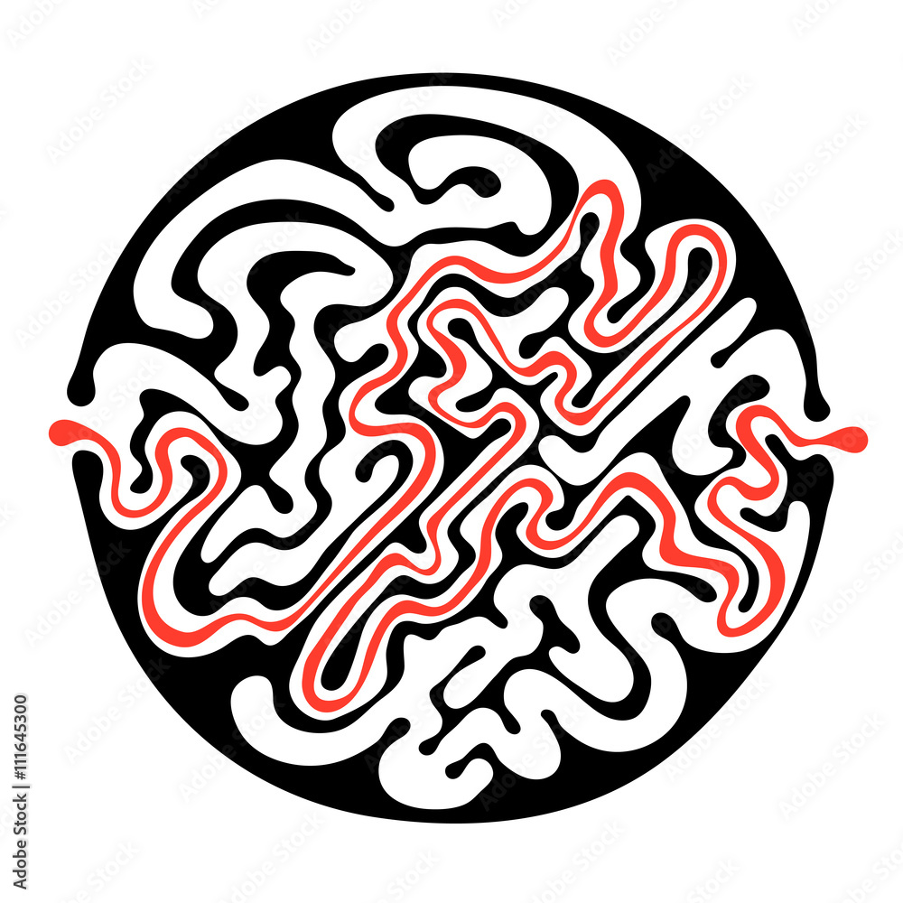 Vector maze, round labyrinth illustration with solution. Vector maze, round labyrinth illustration with solution.