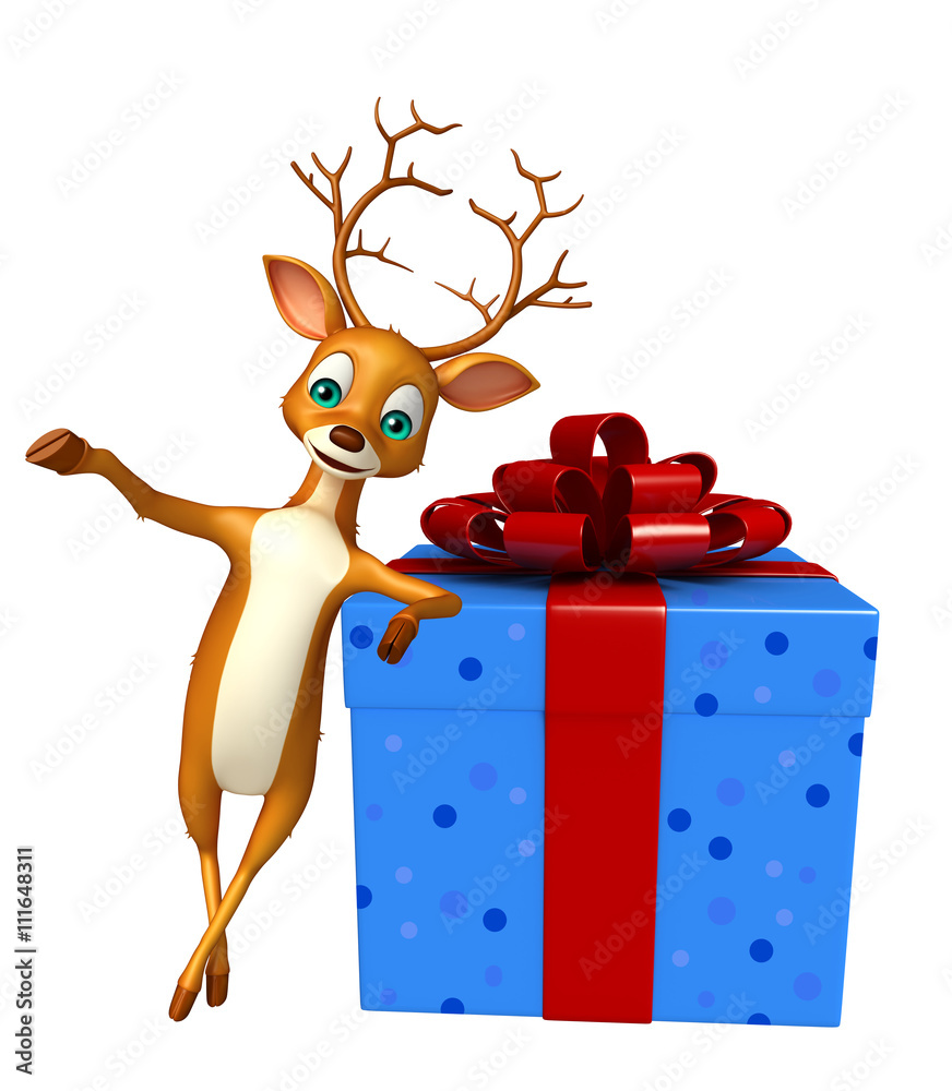 Fototapeta premium fun Deer cartoon character with gift box