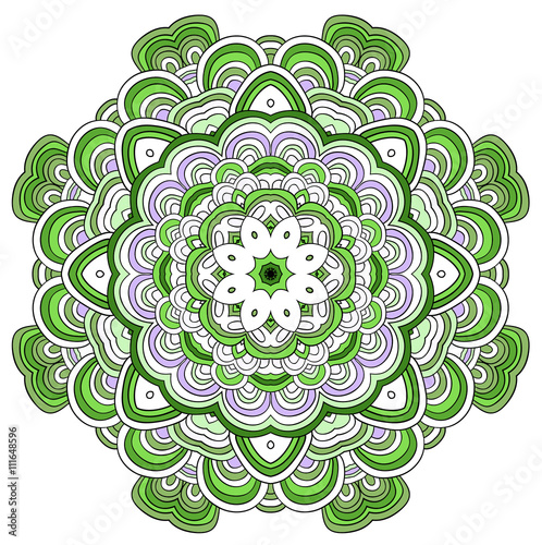 Vector green mandala seal. Symmetrical hand drawn pattern