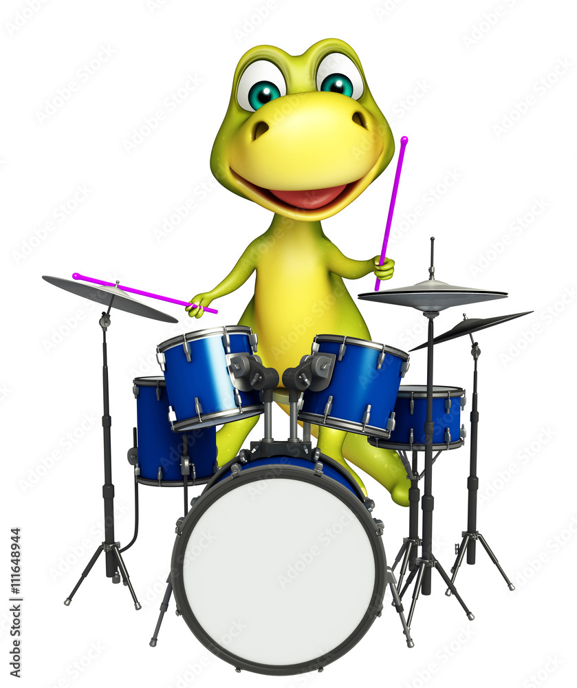 Fototapeta premium cute Dinosaur cartoon character with drum
