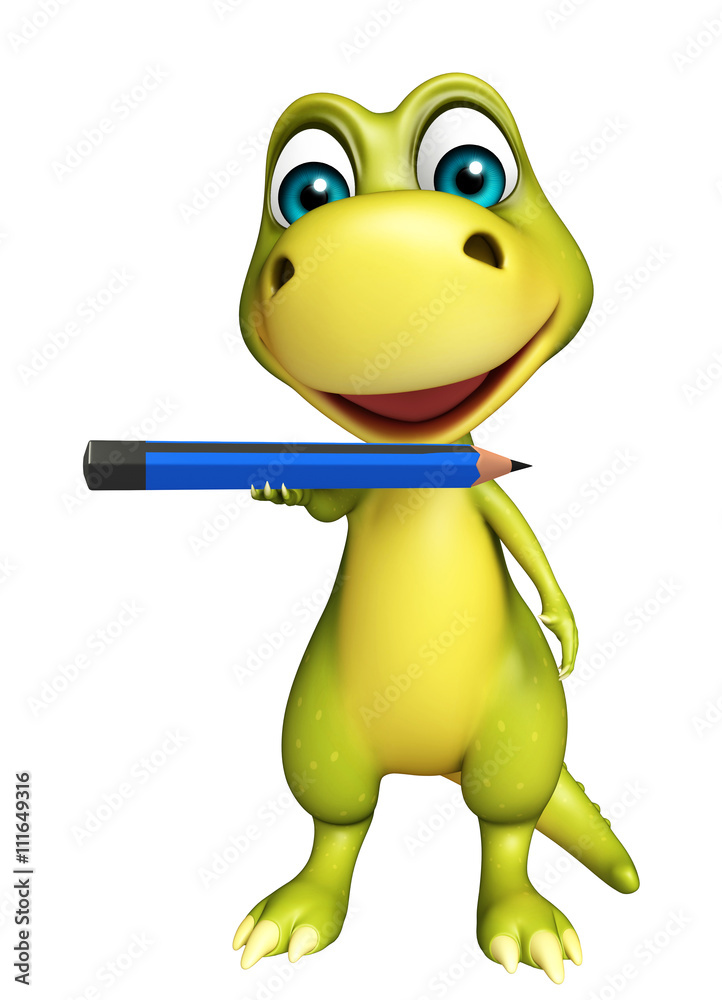 Fototapeta premium cute Dinosaur cartoon character with pencil