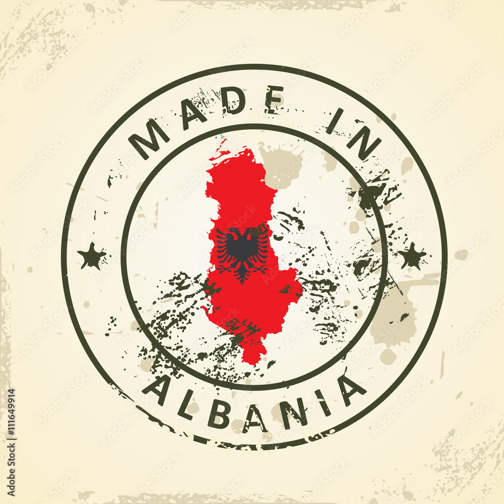 Stamp with map flag of Albania Stamp with map flag of Albania