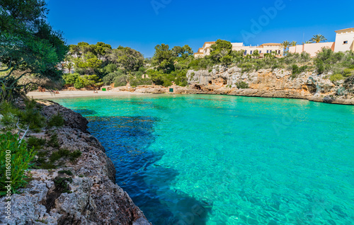 Beautiful beach Majorca Cala Ferrera bay with turquoise water