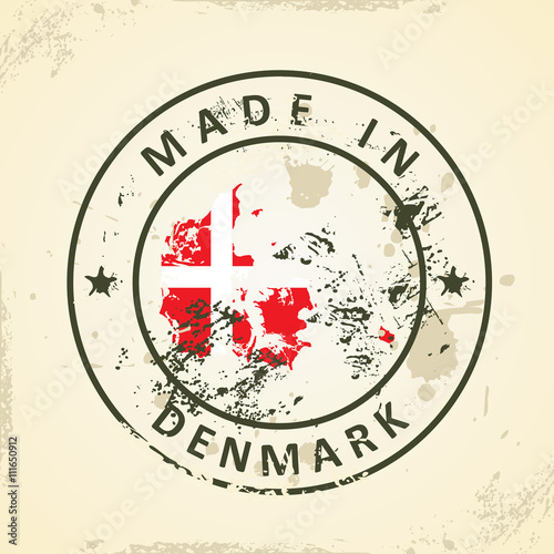 Wallpaper Mural Stamp with map flag of Denmark