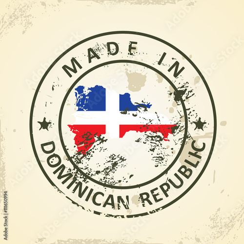 Stamp with map flag of Domican Republic photo