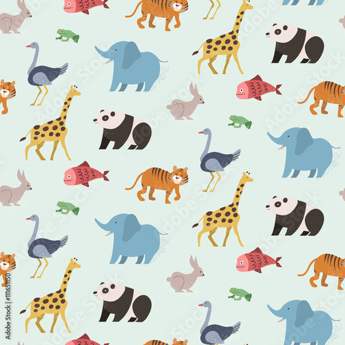 Seamless pattern of animal set